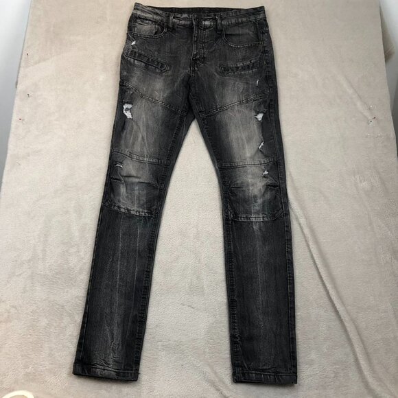 Southpole Mens Jeans Size 32x31 Measured Distressed Straight Biker Black Denim - Picture 14 of 15